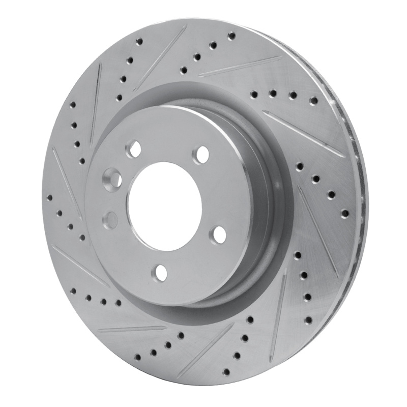 Land Rover LR3 Brake Rotor (1) - Front Left - R1 Concepts - Drilled & Slotted - Silver - `05-`09